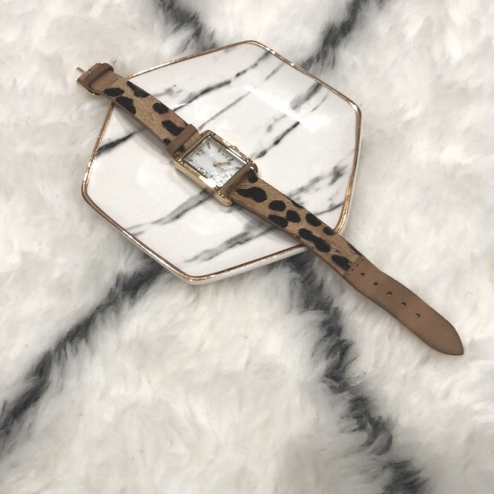 Stella & Dot Leopard Print Genuine Leather Watch